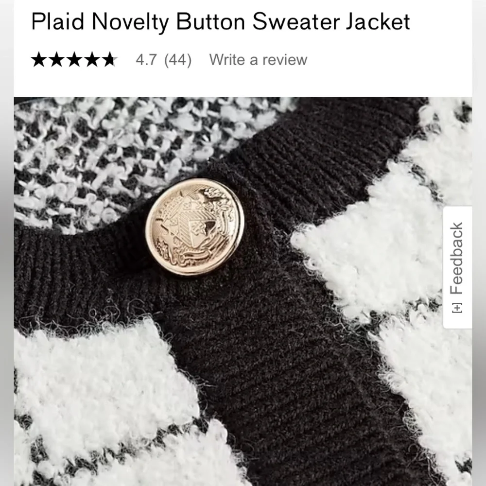 “Express” Chic plaid white/black sweater jacket with novelty buttons; XS; NWOT